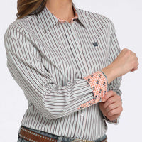Cinch Women's L/S Tencel Striped Western Button Down Shirt in White