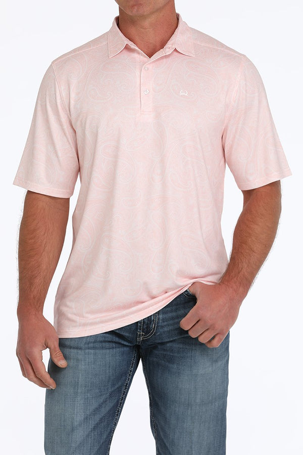 Cinch Men's S/S Arenaflex Paisley Polo in Pink