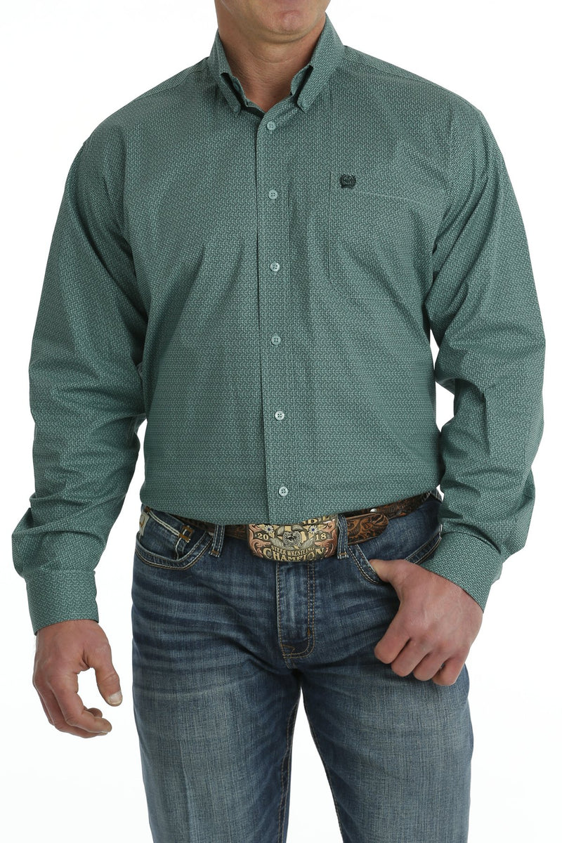 Cinch Men's L/S Classic Fit Geometric Western Button Down Shirt in Turquoise
