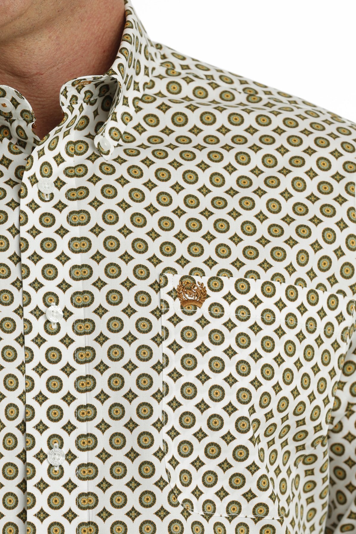 Cinch Men's Long Sleeve Classic Fit White Medallion Print Button Down Western Shirt