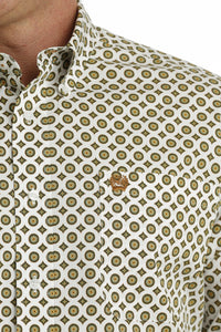 Cinch Men's Long Sleeve Classic Fit White Medallion Print Button Down Western Shirt