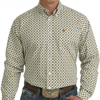 Cinch Men's Long Sleeve Classic Fit White Medallion Print Button Down Western Shirt
