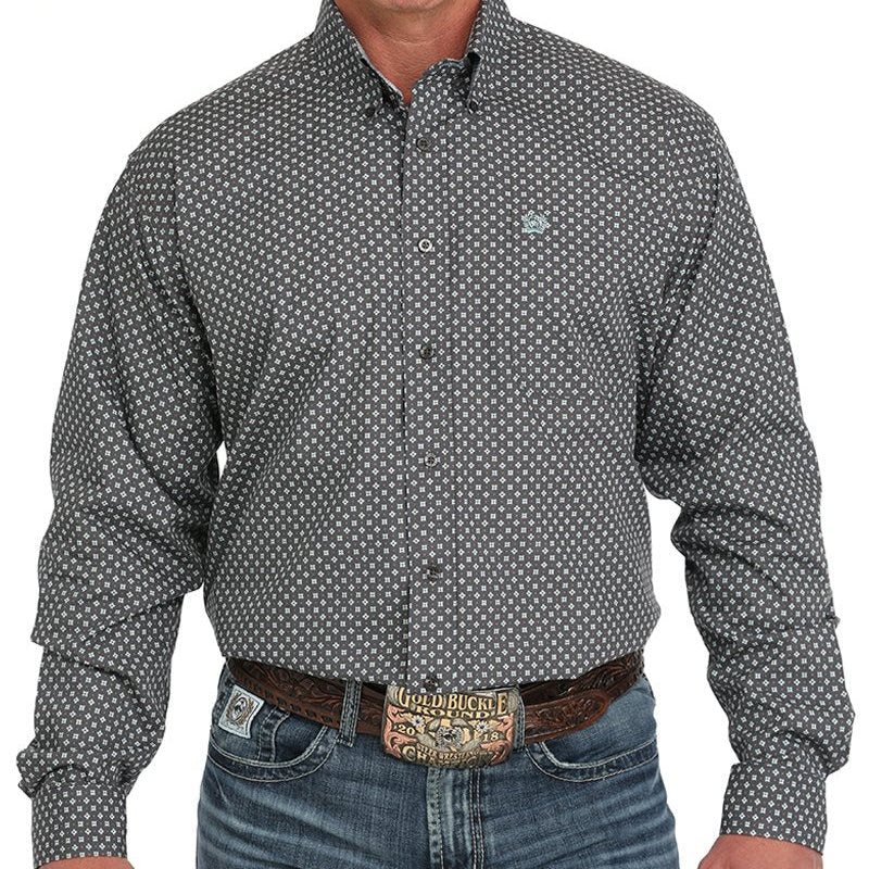 Cinch Men's L/S Classic Fit Geometric Western Button Down Shirt in Gray