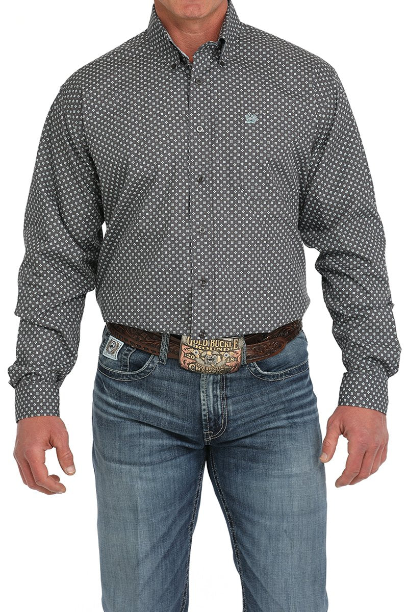 Cinch Men's L/S Classic Fit Geometric Western Button Down Shirt in Gray