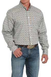 Cinch Men's L/S Classic Fit Medallion Western Button Down Shirt in White