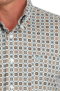 Cinch Men's L/S Classic Fit Medallion Western Button Down Shirt in White