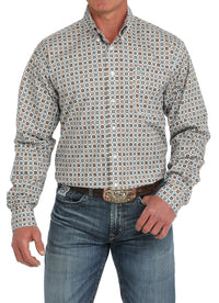 Cinch Men's L/S Classic Fit Medallion Western Button Down Shirt in White