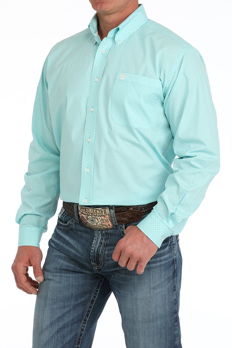 Cinch Men's L/S Classic Fit Geometric Western Button Down Shirt in Turquoise