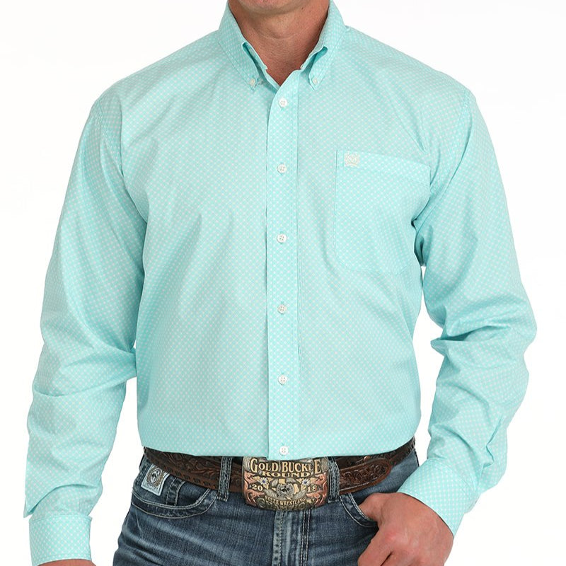 Cinch Men's L/S Classic Fit Geometric Western Button Down Shirt in Turquoise