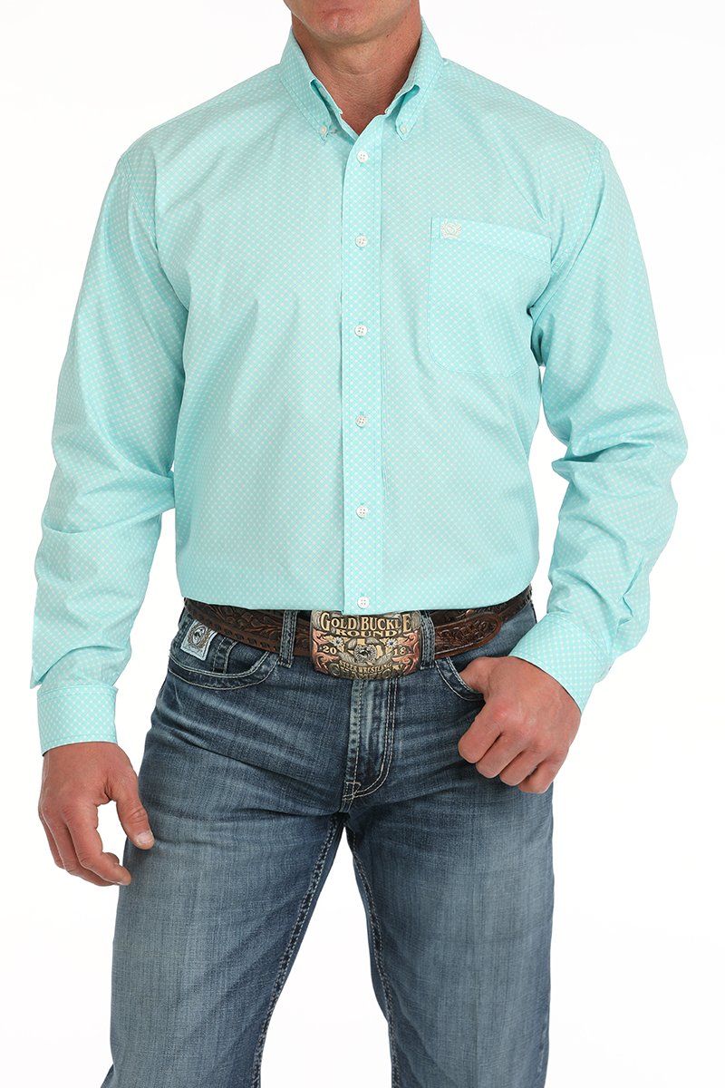 Cinch Men's L/S Classic Fit Geometric Western Button Down Shirt in Turquoise