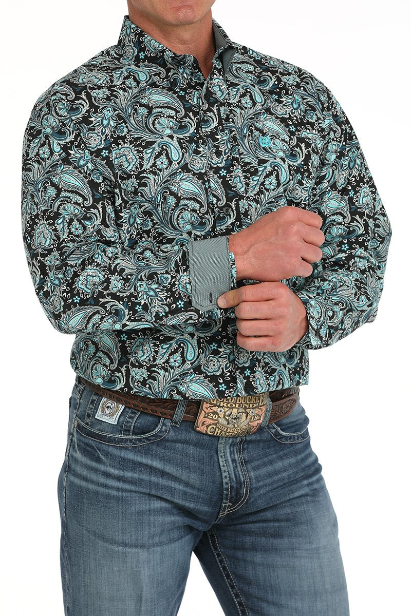 Cinch Men's L/S Classic Fit Paisley Western Button Down Shirt in Black