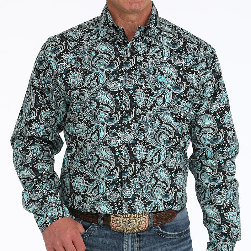 Cinch Men's L/S Classic Fit Paisley Western Button Down Shirt in Black
