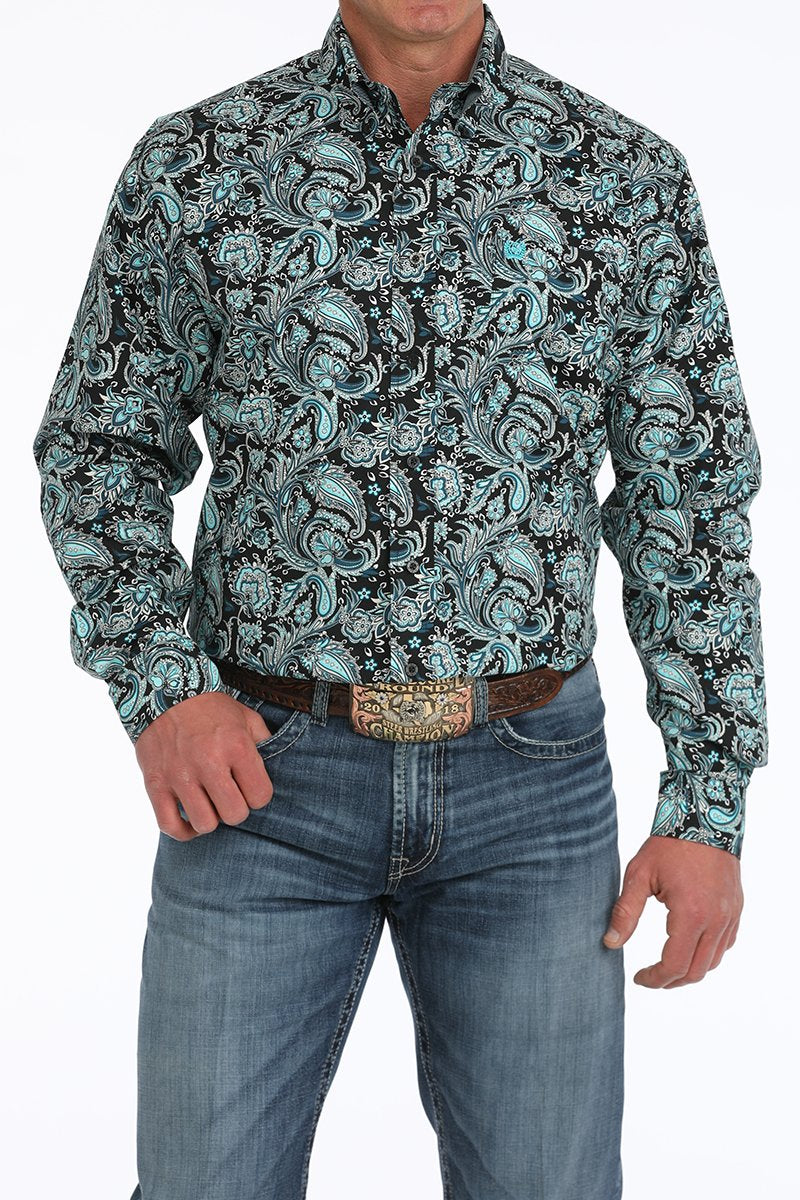 Cinch Men's L/S Classic Fit Paisley Western Button Down Shirt in Black