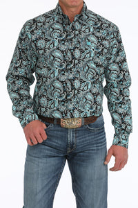 Cinch Men's L/S Classic Fit Paisley Western Button Down Shirt in Black