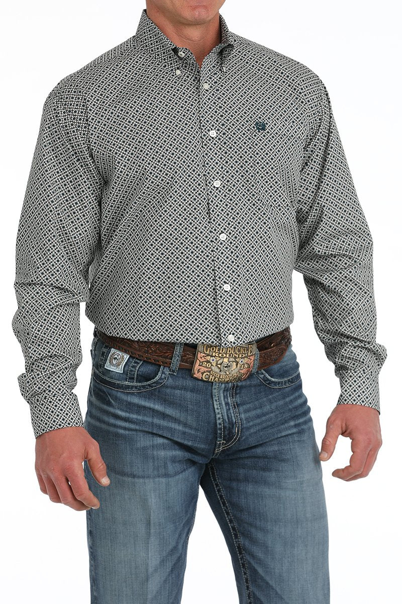 Cinch Men's L/S Classic Fit Medallion Western Button Down Shirt in Cream