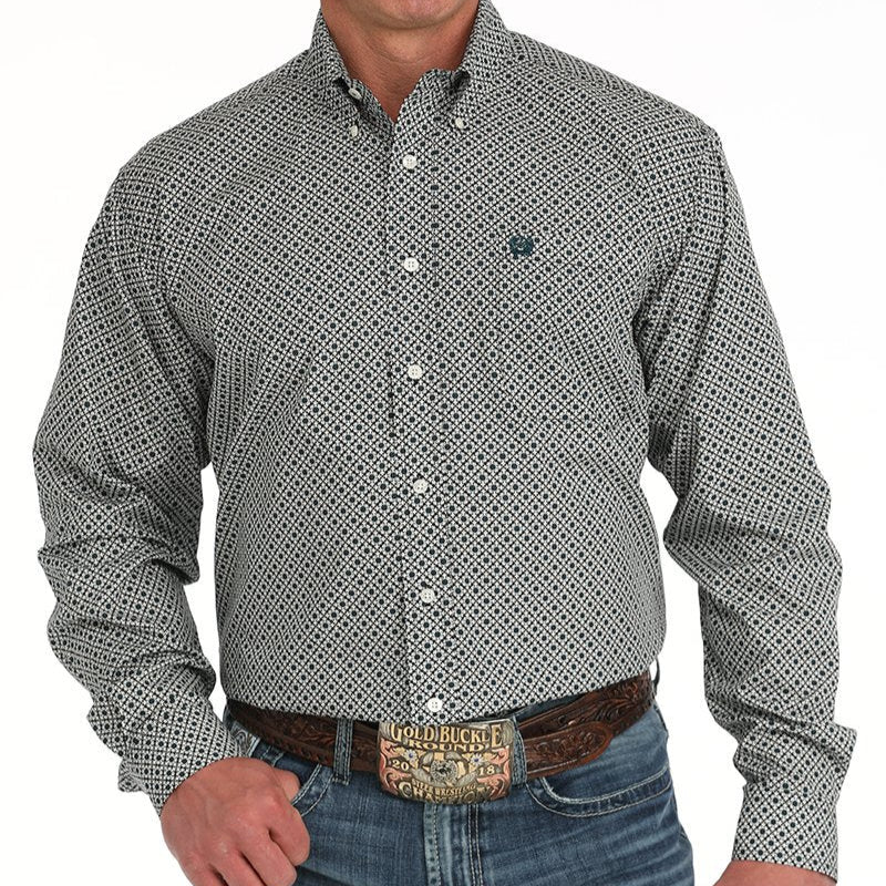 Cinch Men's L/S Classic Fit Medallion Western Button Down Shirt in Cream