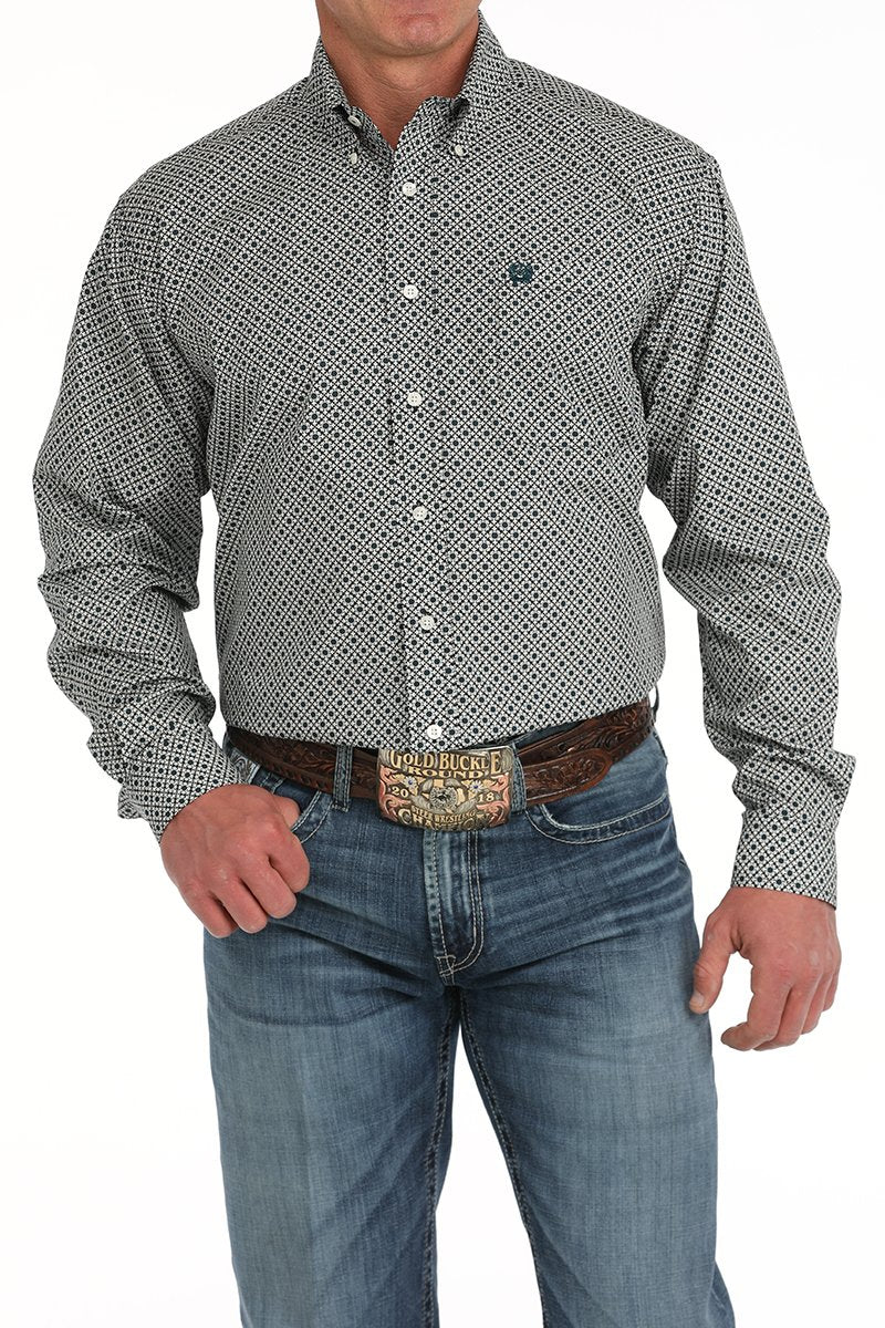Cinch Men's L/S Classic Fit Medallion Western Button Down Shirt in Cream