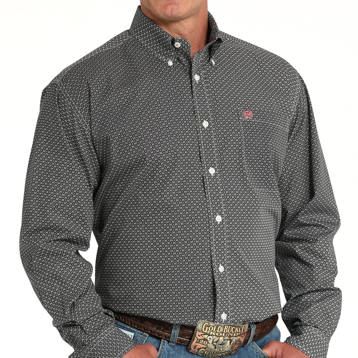 Cinch Men's L/S Classic Fit Geometric Western Button Down Shirt in Grey