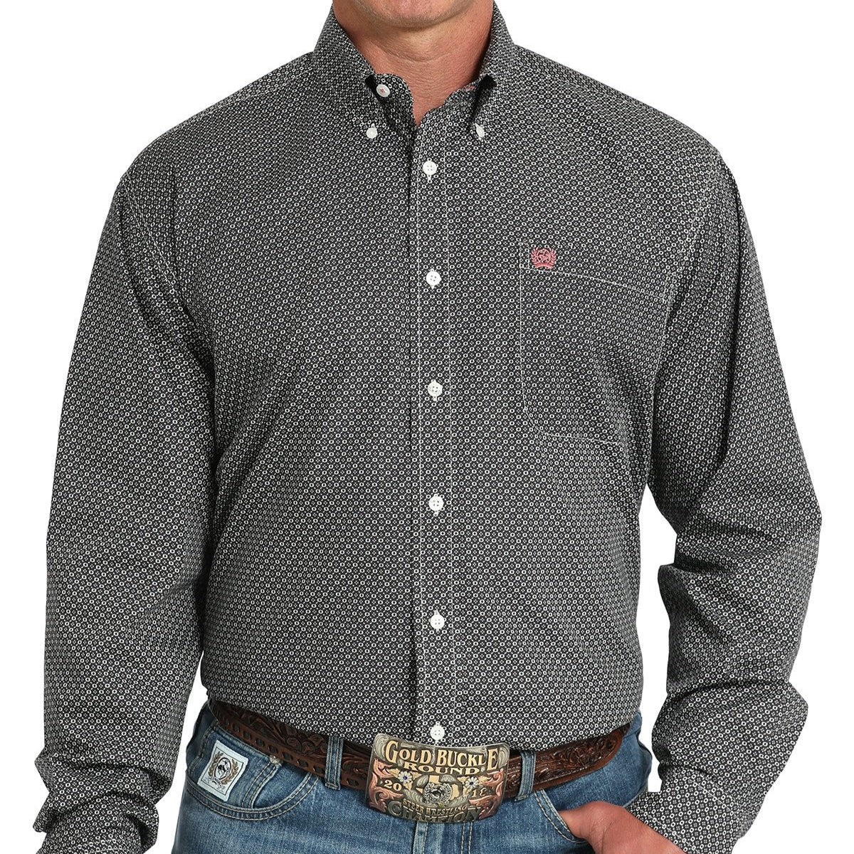 Cinch Men's L/S Classic Fit Geometric Western Button Down Shirt in Grey