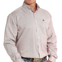 Cinch Men's Tencel™ L/S Striped Button-Down Western Shirt in Pink
