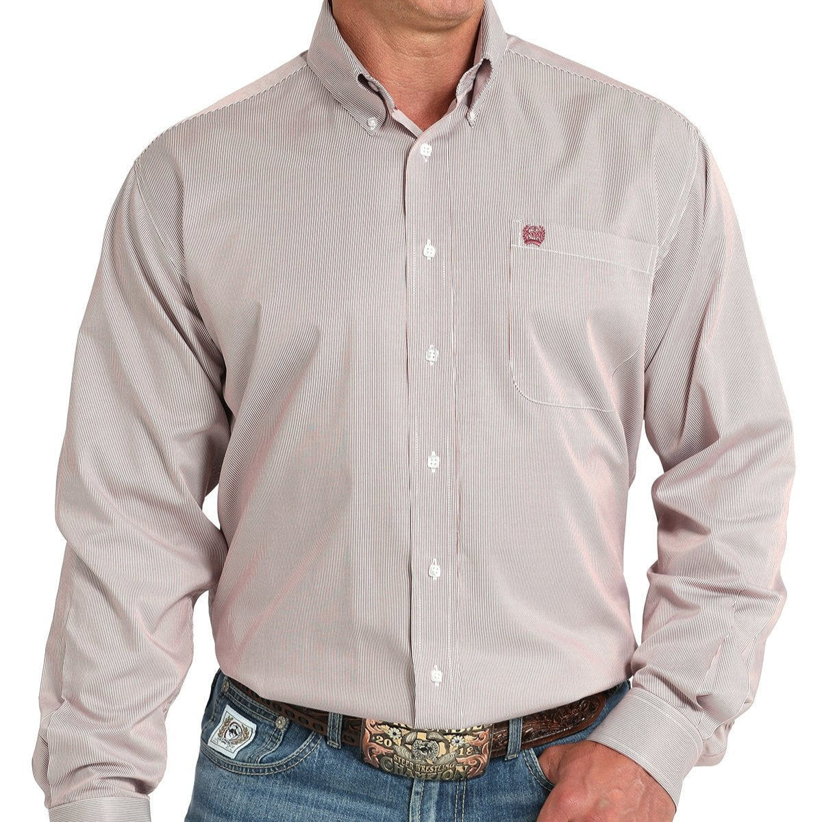 Cinch Men's Tencel™ L/S Striped Button-Down Western Shirt in Pink