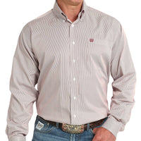 Cinch Men's Tencel™ L/S Striped Button-Down Western Shirt in Pink