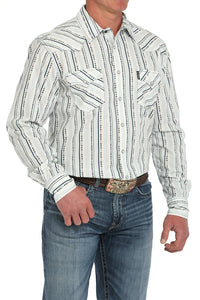 Cinch Men's L/S Modern Fit Striped Western Snap Shirt in White