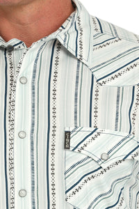 Cinch Men's L/S Modern Fit Striped Western Snap Shirt in White