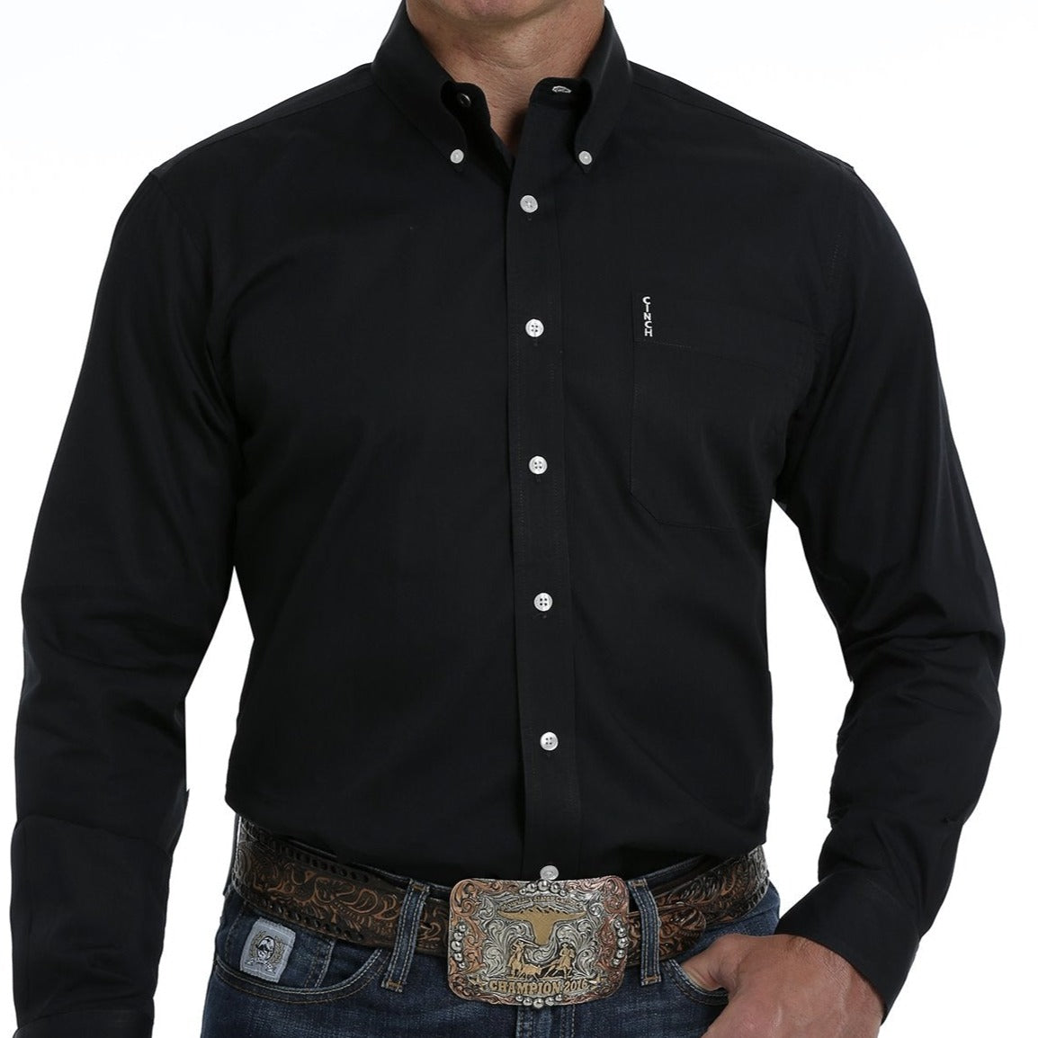 Cinch Men's L/S Modern Fit Solid Black Western Button Down Shirt Branded Country Wear Cinch Men's L/S Modern Fit Solid Black Western Button Down Shirt Branded Country Wear