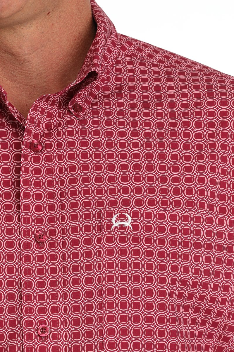 Cinch Men's S/S Arenaflex Medallion Western Button Down Shirt in Dark Pink