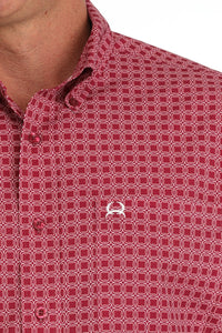Cinch Men's S/S Arenaflex Medallion Western Button Down Shirt in Dark Pink