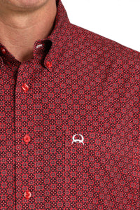 Cinch Men's S/S Arenaflex Geometric Print Western Button Down Shirt in Red
