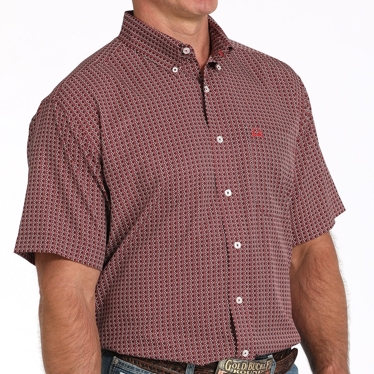 Cinch Men's S/S Arenaflex Medallion Print Western Button Down Shirt in Burgundy