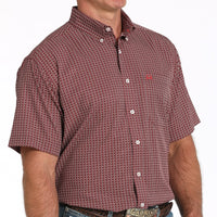 Cinch Men's S/S Arenaflex Medallion Print Western Button Down Shirt in Burgundy