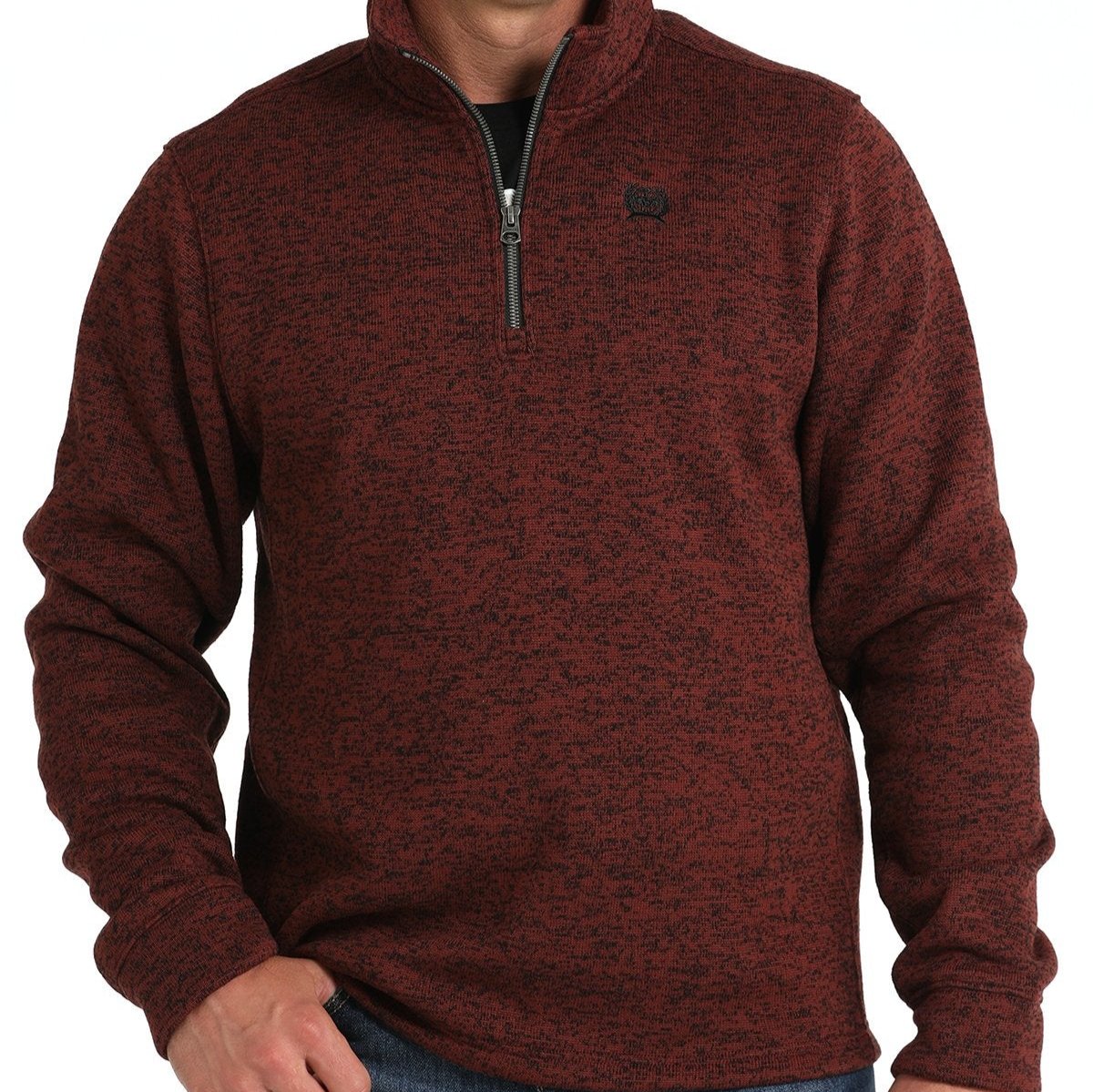 Cinch Men s Logo Quarter Zip Pullover Sweater in Burgundy