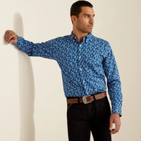 Ariat Men's L/S Wrinkle Free Brighton Fitted Floral Western Button Down Shirt in Blue