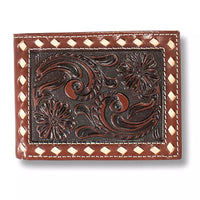 Ariat Men's Buck Lace Floral Embossed Brown Leather Bifold Passcase Wallet