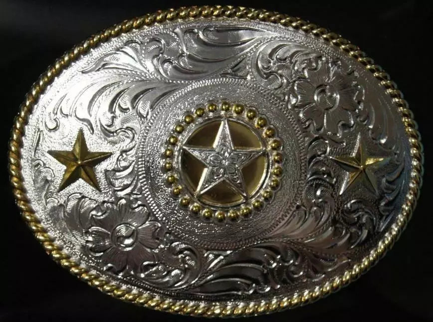 Nocona Texas Star Gold and Silver Oval Buckle
