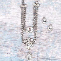 Western Ashton White Crystal Silver Tone Necklace and Earring Set
