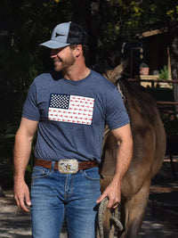 Fast Back Men's American Flag Logo T-Shirt in Heather Navy
