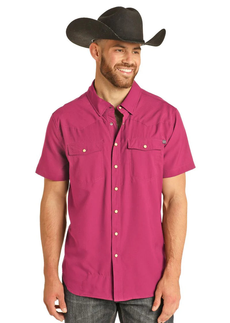Rock & Roll Denim Men's Hot Pink Solid Tek Western Shirt, S