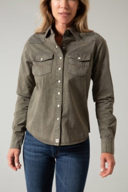 Kimes Ranch Women's OD Army Kaycee Denim Button Down Long Sleeve