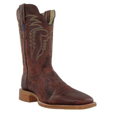 R. Watson Men's Wide Square Toe Western Boot in Cognac Goat