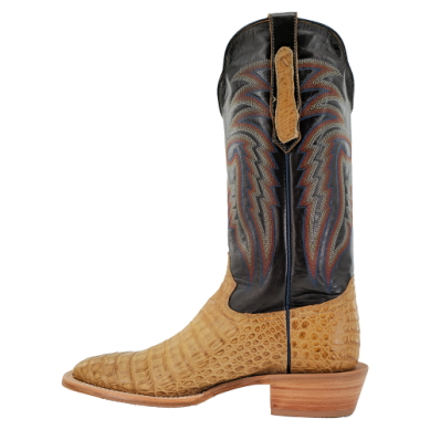 R. Watson Men's Caiman Belly Wide Square Toe Boot in Saddle