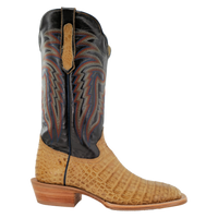 R. Watson Men's Caiman Belly Wide Square Toe Boot in Saddle