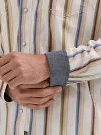 Wrangler Retro Men's L/S Premium Stripe Western Snap Shirt in Natural (Available in Tall Sizes)