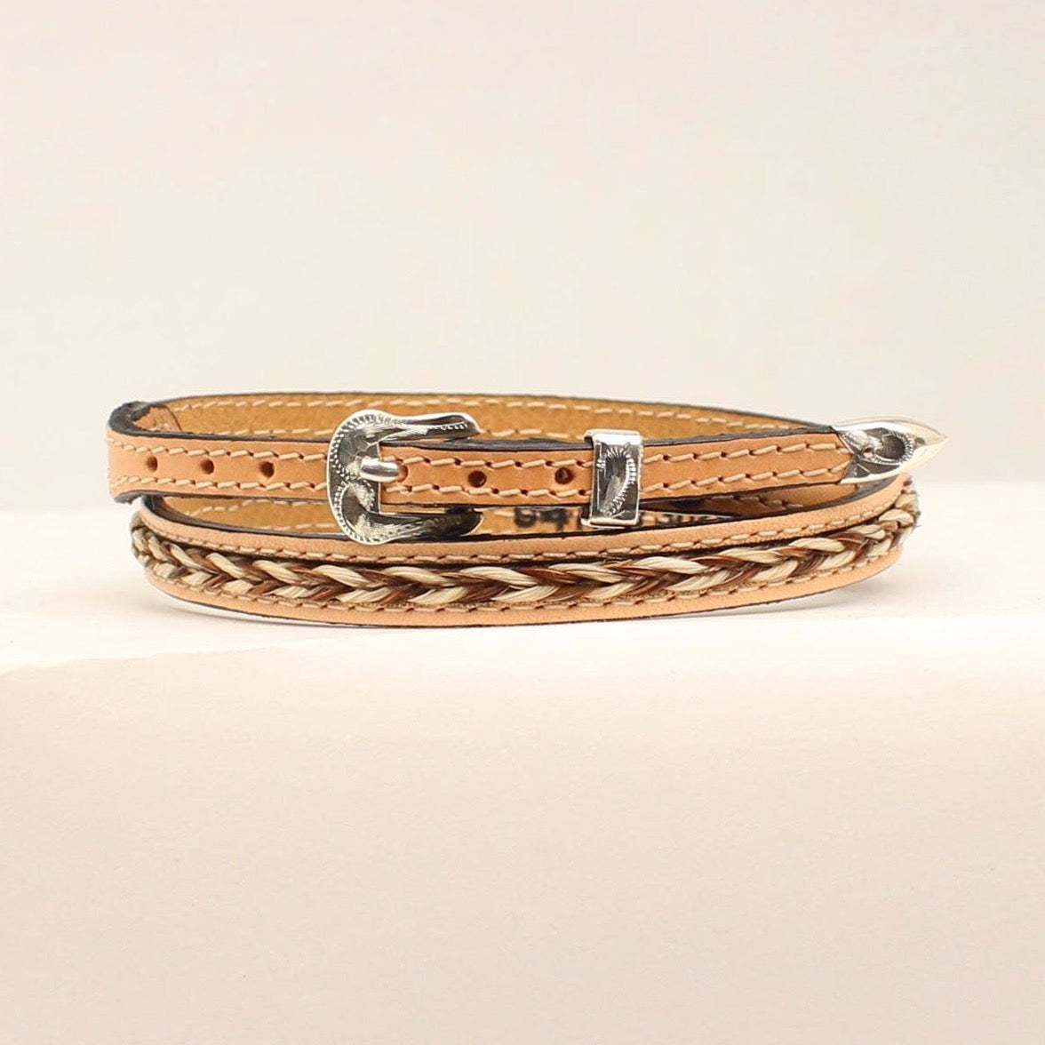 Twister Braided Horse Hair Leather Hat Band in Tan