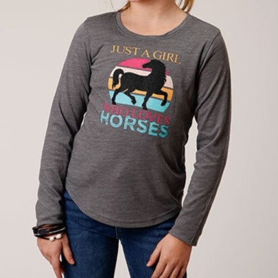 Roper Girl's Long Sleeve Jersey Tee-Charcoal