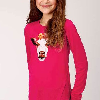 Roper Girl's Long Sleeve Jersey Cow Tee