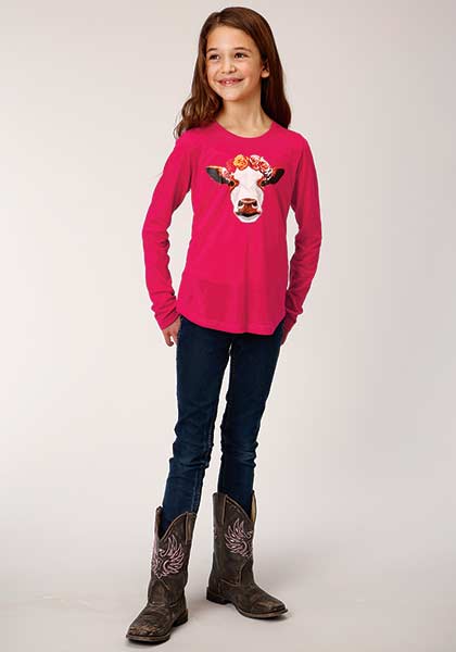 Roper Girl's Long Sleeve Jersey Cow Tee